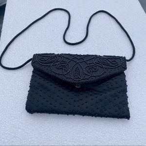 Vintage black beaded mini evening crossbody bag